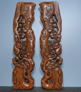 27cm natural rosewood huali wood carved pine tree pair hollow out Paperweight - Picture 1 of 9