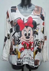COOLER MINNIE MOUSE V AUSSCHNITT PULLOVER WEICH PULLI CREME BEIGE ROT - Bild 1 von 5