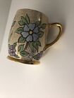 Vintage Sterling England Ceramic Mug Hand Painted Gold Coloured With Blue/purple