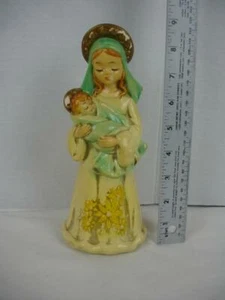 Antique Madonna w Baby - Mary Jesus Statue 8 3/4" Chalkware Figurine Japan - Picture 1 of 11