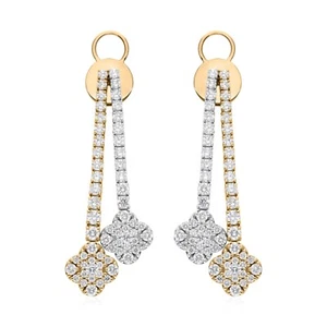 2.70 Ct SI/H Pave Diamond Dangle Drop Earrings 14k White/Yellow Two Tone Gold - Picture 1 of 8