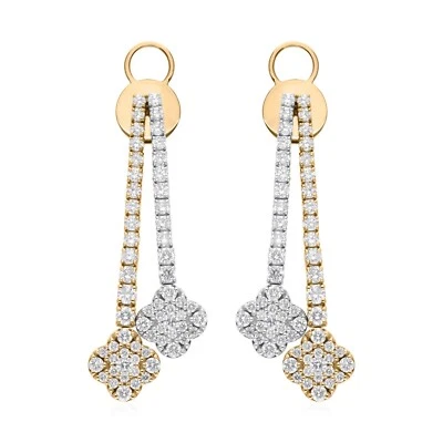 2.70 Ct Lab Grown CVD Diamond Dangle Earrings 14k White/Yellow Two Tone Gold - Image 1 of 4