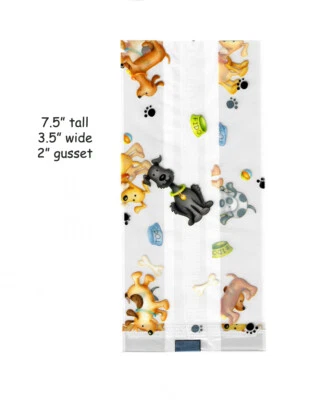 100 bolsas de golosinas para violonchelo Dog Days con lazos plateados - 3,5" x 7,5" con refuerzo de 2" Foto 1 de 3