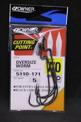 PROPIETARIO Ganchos Gusano Negro Cromo Gran Tamaño 5110-171 Talla 7/0 - Paquete de 5 - Gancho para Bajo Foto 1 de 2