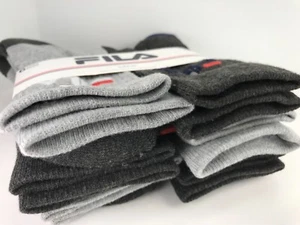 FILA Socks - Boys  Gray Charcoal Crew Socks - 6 PACK - size 4 to 10 - $36 MSRP - Picture 1 of 9