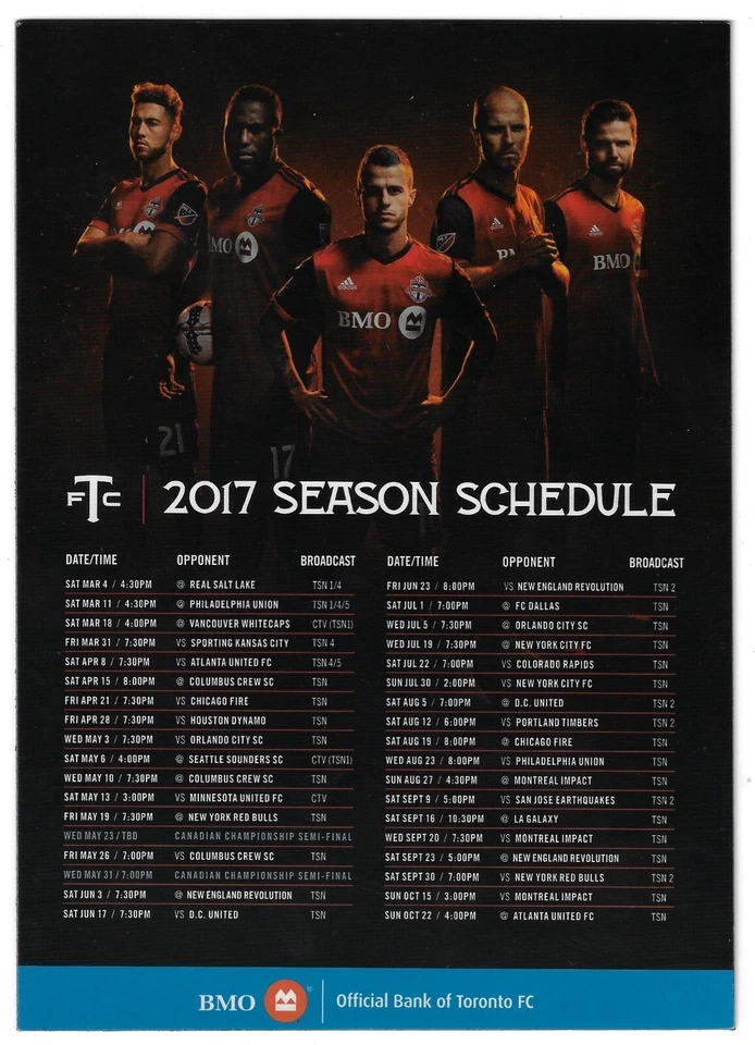 RARE 2017 Toronto FC MLS MAGNET Soccer Schedule !!! BMO — 第 1/1 张图片