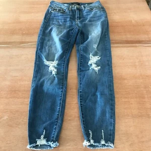 Judy Blue Skinny Fit Jeans Women 5/27 Blue Mid Rise Distressed Raw Hem Preppy - Picture 1 of 14
