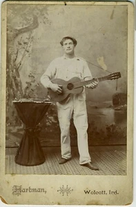 CABINET CARD - MAN WITH GUITAR – WOLCOTT INDIANA - Picture 1 of 1