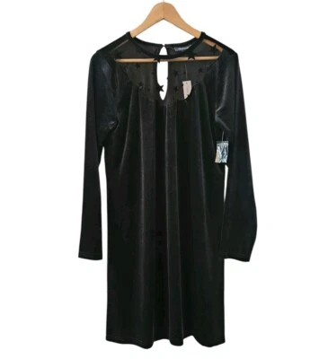 ModCloth NWT Beyond The Shade Of Night Velvet Mini Dress Black Size L Stars  - Image 1 of 4