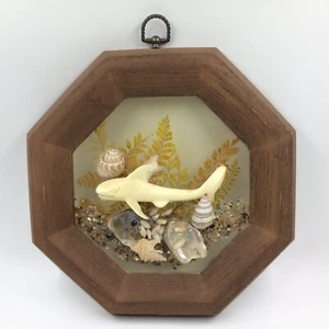 Vintage handmade resin sea life picture shark shells framed unique 1970s - Picture 1 of 10