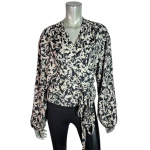 Lane Bryant Wrap Top Plus Size 22 V-Neck Floral Balloon Sleeve Casual Black - Picture 1 of 7