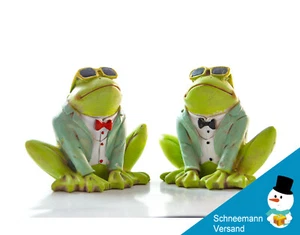 Coole Deko Frösche Figuren Klausi und Günni Kunststein Handarbeit Trend Geschenk - Picture 1 of 5