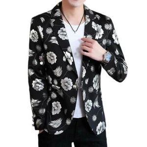 Men Floral Suit Blazer Wedding Dress Jacket Stage Gold/Silver Foil Print - Picture 1 of 14