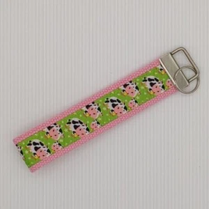 Cow Keychain Wristlet Fabric Key FOB Cotton Webbing Farm Animal Farmhouse Gift - Picture 1 of 8