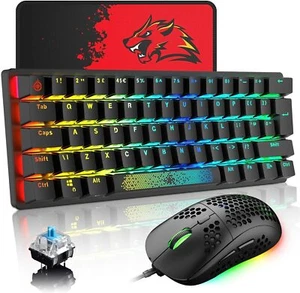 Mechanical Wired Gaming Keyboard and Mouse 60% RGB Backlit for PC PS4 Xbox one S - Picture 1 of 19