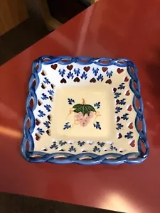 Piatto ciotola reticolato ceramica blu e bianca dipinto a mano porta caramelle con cuori - Foto 1 di 5