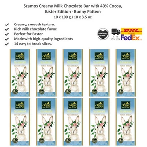 Szamos Creamy Milk Chocolate Bar 40% Cocoa, Easter Edition Bunny Pattern 100gx10 - Picture 1 of 3