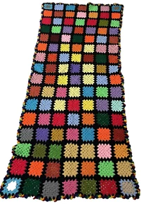 Granny Square Crochet Afghan Sofa Throw Blanket 94" x 42" Handmade Roseanne VTG - Picture 1 of 7