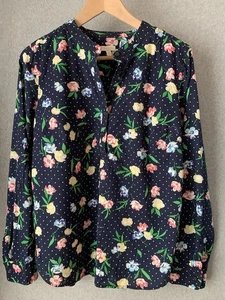 Talbots Women’s Polka Dot Popover Cotton Blouse Size Medium Floral Navy - Picture 1 of 8