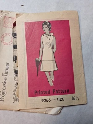 Vtg 1960s Mail Order Pattern 9266 Sz 16 1/2 Dress Drop Waist Sleeveless w Scarf - Image 1 of 4