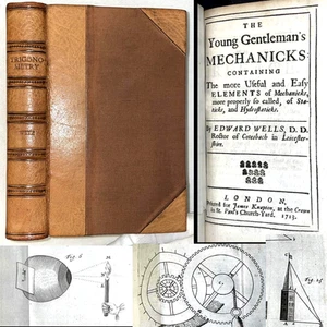 1714 TRIGNOMETRY MECHANICS OPTICS E WELLS 1ST EDITION PHYSICS SCIENCE MATH LTHR - Picture 1 of 23