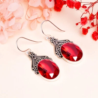 Garnet Gemstone 925 Sterling Silver Jewelry Earring, Elegant Earring - Image 1 of 4