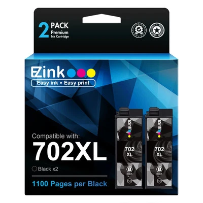 E Z Ink 702XL Black Ink Cartridges Compatible for Epson Workforce Pro 2 Pack - Image 1 of 4