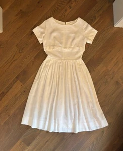 Vtg 40s/50s White Embroidered eyelet Swing Rockabilly Shirtdress - Picture 1 of 7