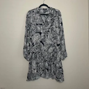NWT Express Black White Floral tiered Collared Button Shirt Dress Office Sz S - Picture 1 of 7