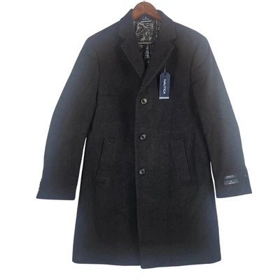 Nautica Barge Overcoat Men 38R Charcoal Gray Wool Cashmere Blend Italian Fabric - Image 1 of 4