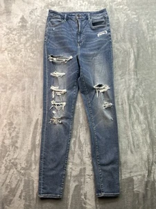 American Eagle Jeans Highest Rise Jegging Distressed Womens Sz 12 X-Long Blue - Picture 1 of 13