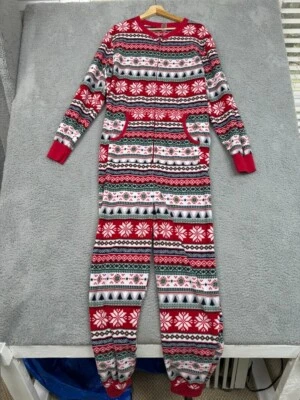 Pijama de Navidad Hombres L Rojo Isla Feria Una Pieza Cremallera Bolsillos Frontales Salón Acogedor Foto 1 de 4