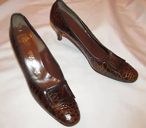 50's DELISO DEBS croc alligator embossed leather pumps shoes 8.5 AA NOS - Picture 1 of 5