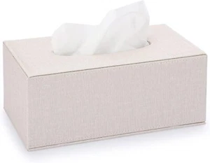 Linen Tissue Box Cover,Magnetic Bottom,Beige for Bathroom Bedroom - Picture 1 of 7
