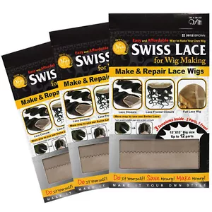 Lot of 3 Qfitt Swiss Lace For Wig Making 15" x 15" #5012 Brown Make Your Own Wig - Picture 1 of 1