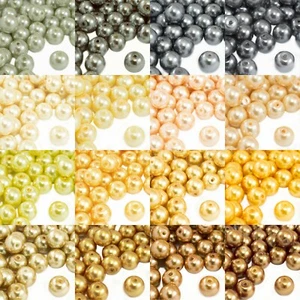 SILVER / GOLD Round Glass STUNNING PEARL BEADS - 200x4mm 140x6mm 100x8mm 80x10mm - Picture 1 of 22