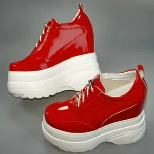 Fashion Sneakers Womens Plus Size 47 Patent Leather Wedge High Heels Ankle Boots - Bild 1 von 18