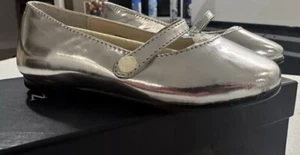 Ralph Lauren Girls Toddler Shoes Silver Metallic Leather Alyssa Flats (Sz 7) $92 - Picture 1 of 12