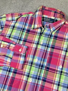Polo Ralph Lauren Hombres Rosa Multicolor Madras 100% Algodón Camisa Manga Larga Pequeña - Imagen 1 de 7