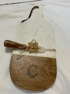 NEW Mud Pie Marble&Wood Cheese Bread Charcuterie Board Monogram Letter C - Picture 1 of 5