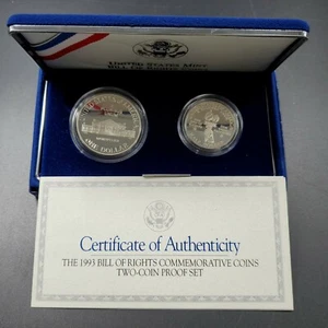 1993 S JAMES MADISON COMMEMORATIVE PROOF SILVER $1 HALF DOLLAR 2 Coin SET - Picture 1 of 4