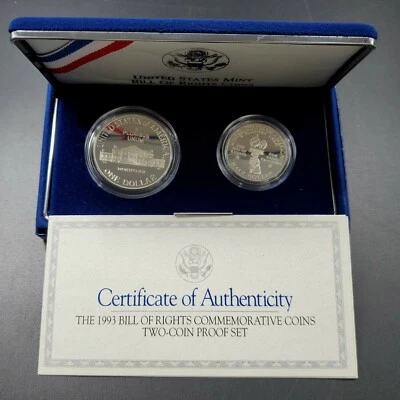 1993 S JAMES MADISON COMMEMORATIVE PROOF SILVER $1 HALF DOLLAR 2 Coin SET - Image 1 of 4