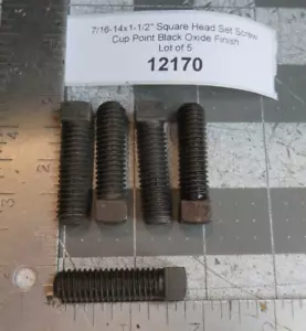 7/16-14x1-1/2" Square Head Set Screw Cup Point Black Oxide Finish Lot of 5 - Picture 1 of 4