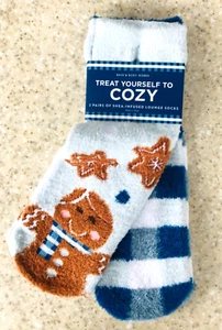 2 Bath & Body Works GINGHAM & GINGERBREAD MAN Shea-Infused Non-Skid Lounge Socks - Picture 1 of 4