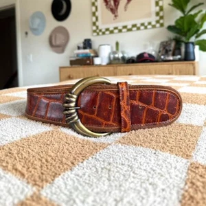 EXPRESS REPTIL MARRÓN CUERO LATÓN HEBILLA CINTURÓN MUJER - Imagen 1 de 7
