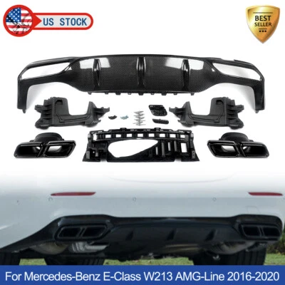 E63 Style Rear Bumper Diffuser W/ Exhaust For 2016-2019 Mercedes-Benz E W213 Foto 1 de 4