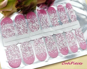 Nail Art Self Adhesive Full Polish Wrap Sticker Pink Silver Glitter Tip Decal W5 - Picture 1 of 2