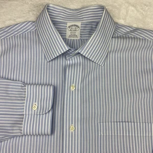 Camisa de vestir Brooks Brothers para hombre 16,5-35 rayas azules/blancas ajuste regente sin planchar - Imagen 1 de 10