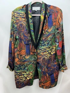 Vintage Dorothy Schoelen Platinum Abstract Colorful Jacket Fringe Sz L - Picture 1 of 9