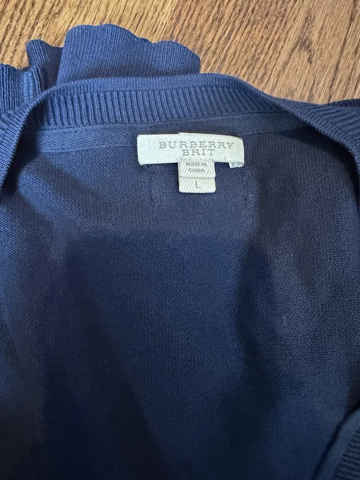 Cardigã Burberry Brit masculino algodão azul marinho manga longa com botões grande - Imagem 1 de 4